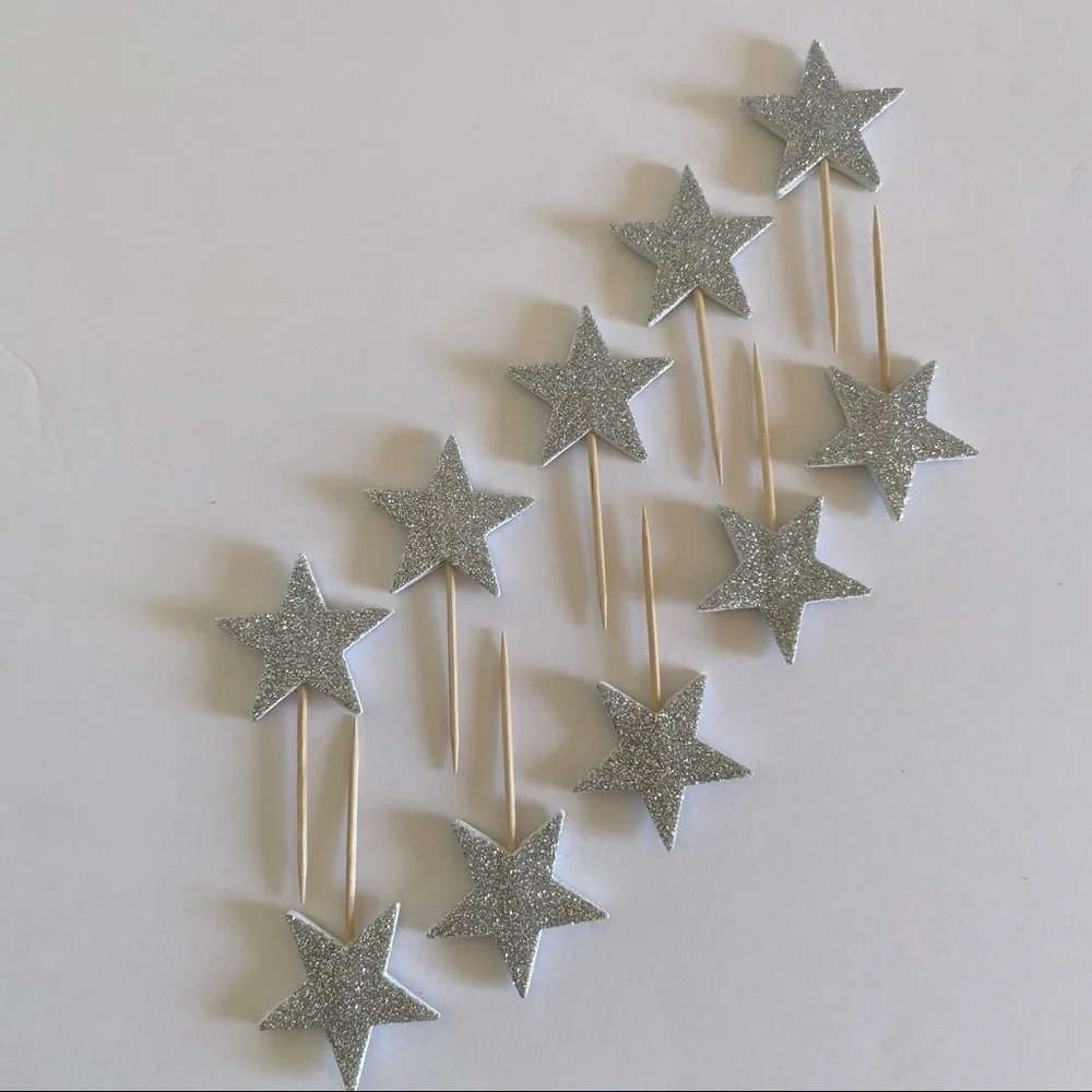 Glitter Star Cake Topper Toothpick Set 10